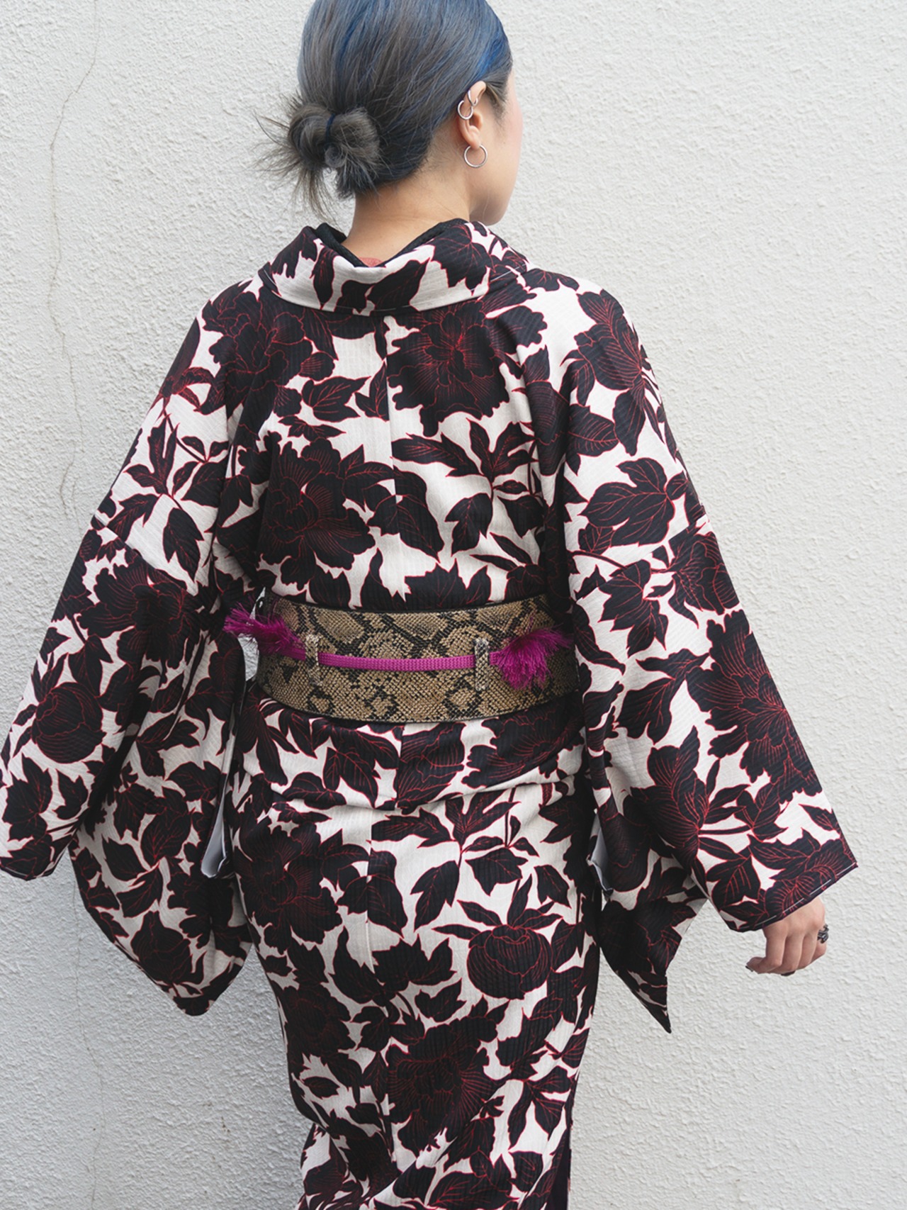 【受注商品】Rumi Rockきもの「黒牡丹」 赤黒　[A590]