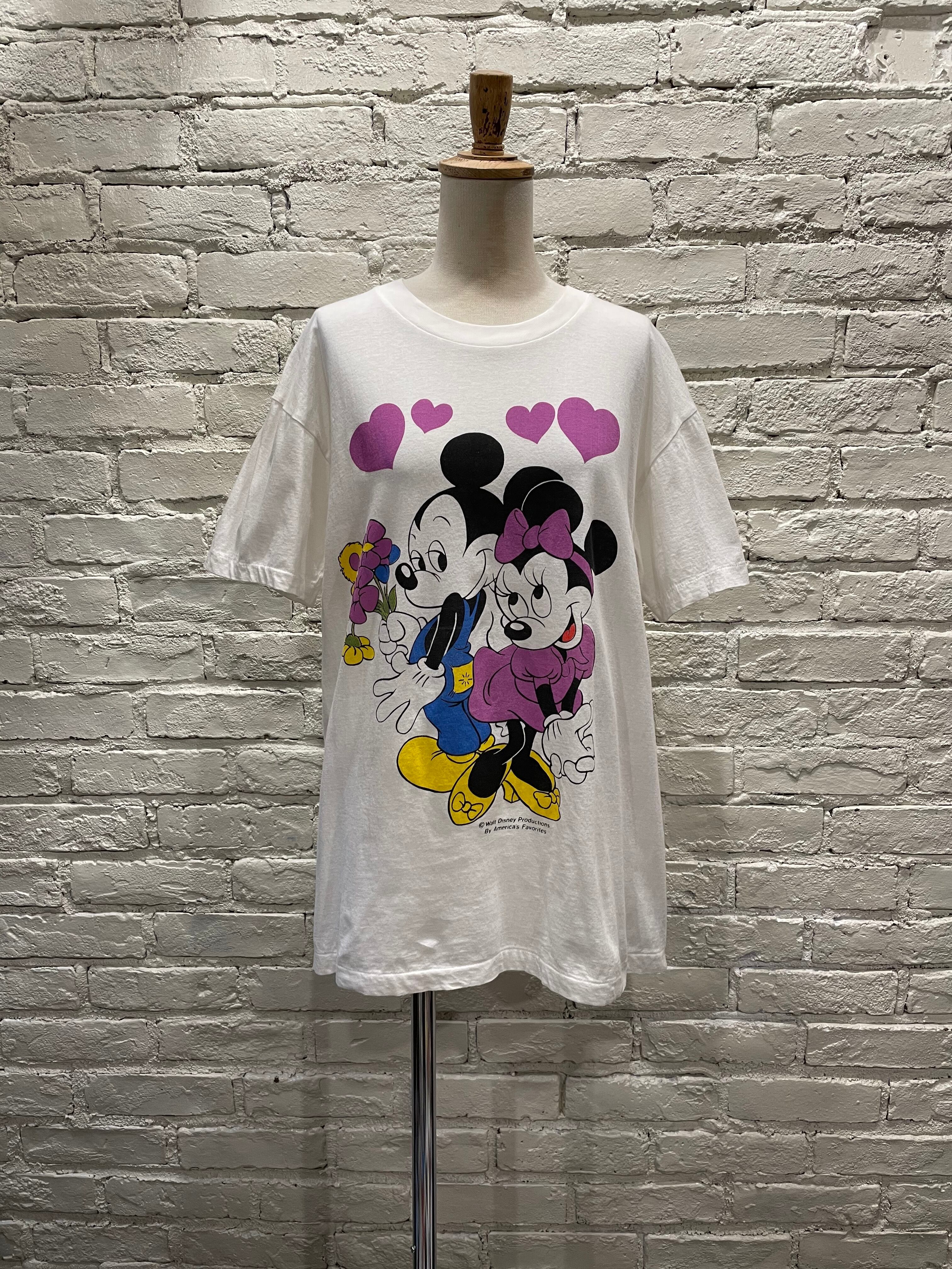 80S ヴィンテージ ミッキー ミニー フラワープリント Tシャツ ディズニー