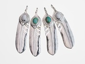 P-067 feather L （L）＋Heart feather＋silver rope (turquoise)
