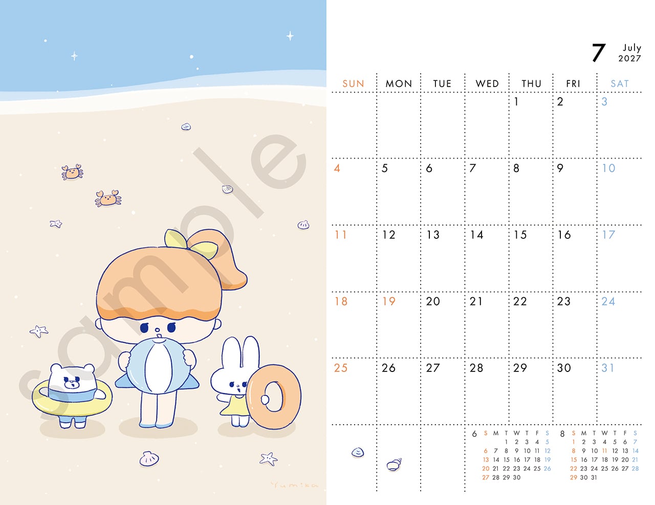 2027カレンダー(卓上) るーしーとくまとときどきむくみちゃん ーと、みんなー