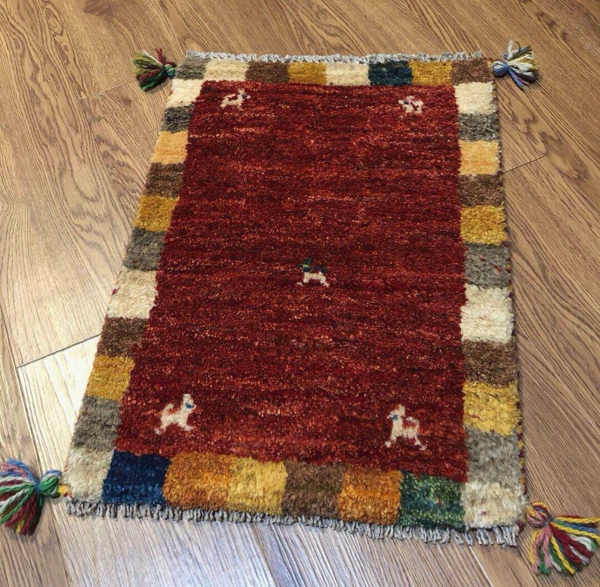 ギャッベ 86x62cm ペルシャ絨毯 手織り ギャベ 玄関マットラグ 絨毯 ペルシャギャッベ (ギャベ) ギャッベ 玄関マット No.GM-344 | A's Rug