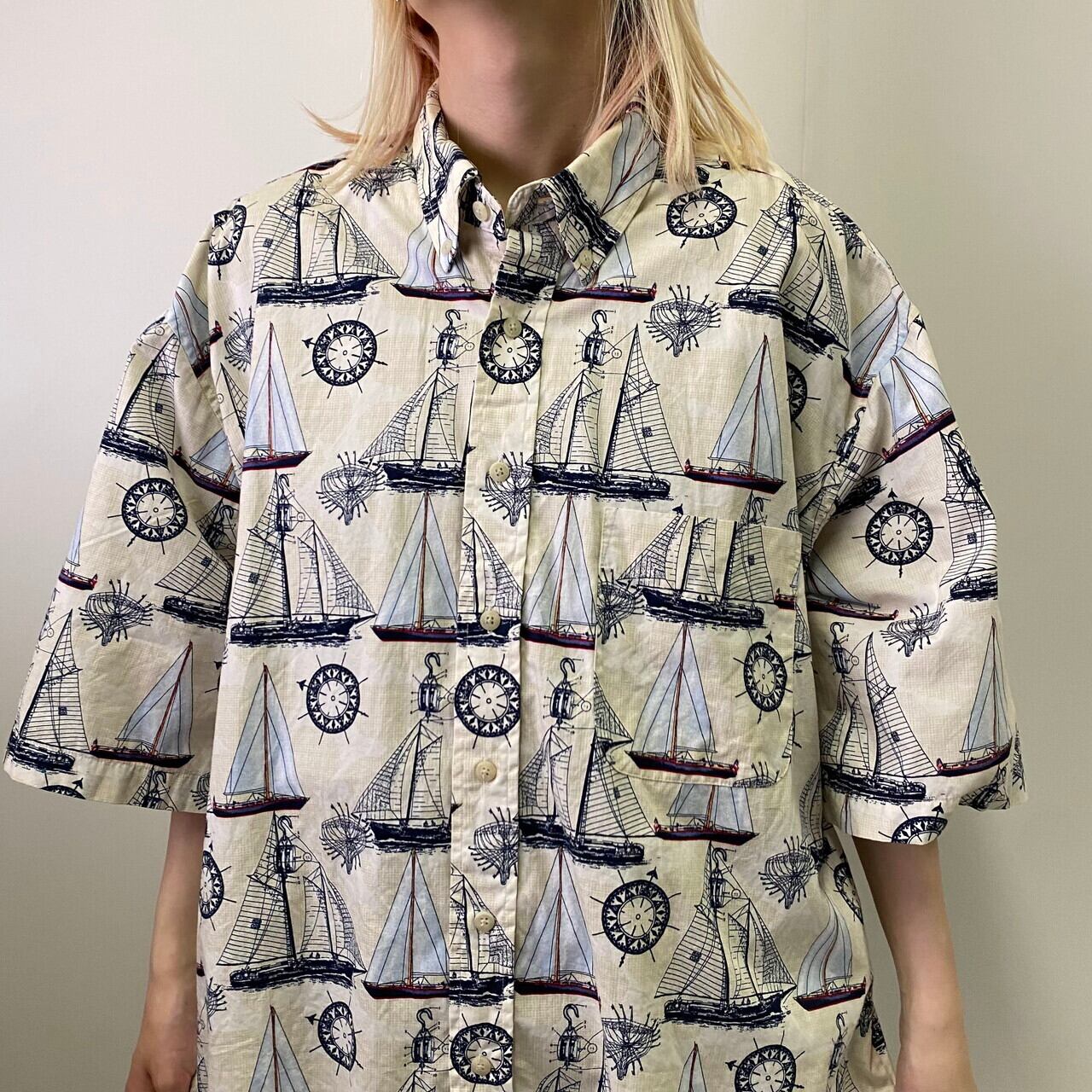 Natural Issue 半袖 コットン 船 海 総柄シャツ メンズxl 古着 ベージュ 半袖シャツ Cave 古着屋 公式 古着通販サイト Natural Issue 半袖 コットン 船 海 総柄シャツ メンズxl 古着 ベージュ 半袖シャツ Cave 古着屋 公式 古着通販サイト