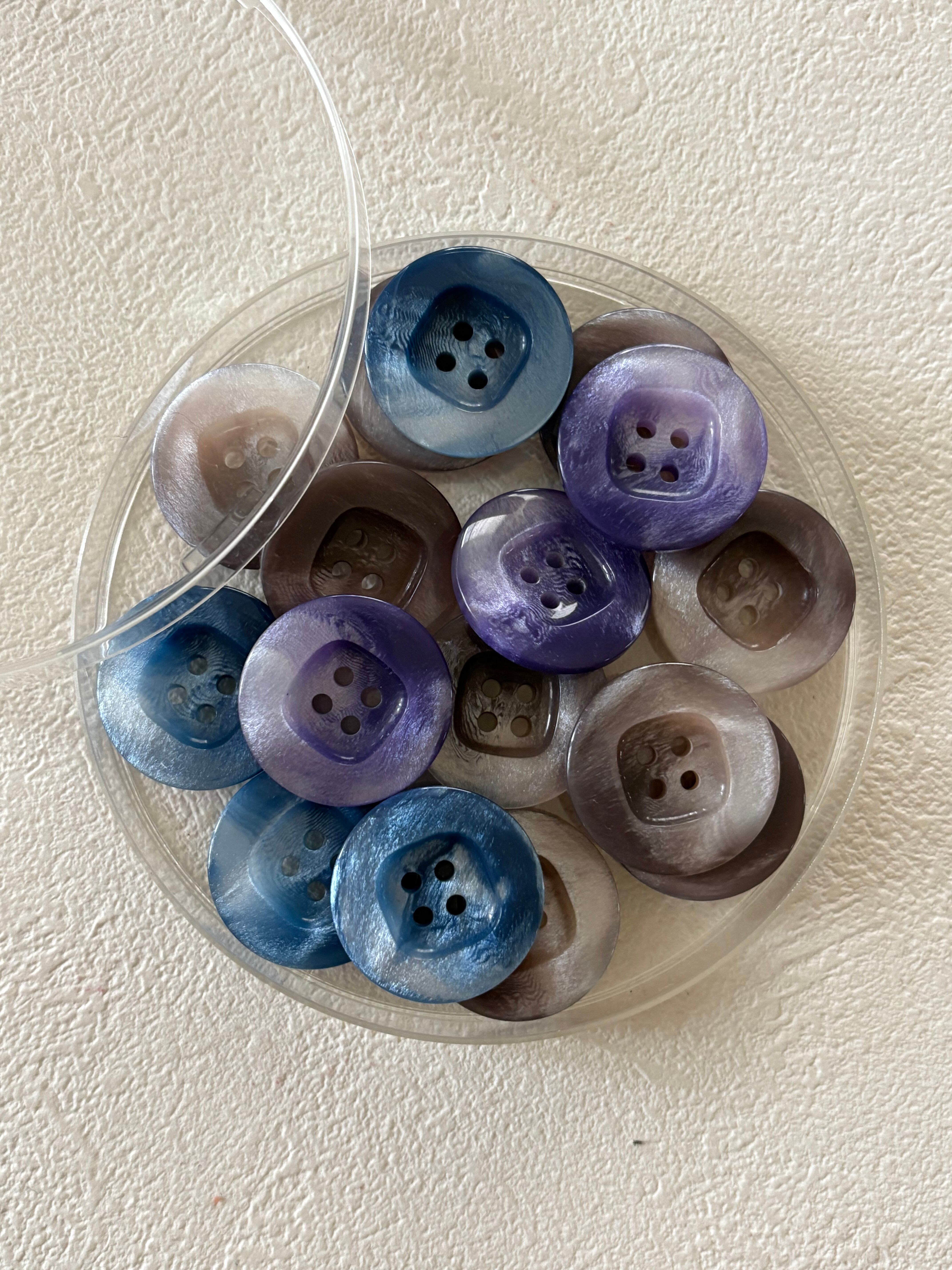 Japanese Vintage ボタン2個セット マーブル 22mm パープル/ブラウンベージュ/ブルー レトロ アクセサリーパーツ 二つ穴