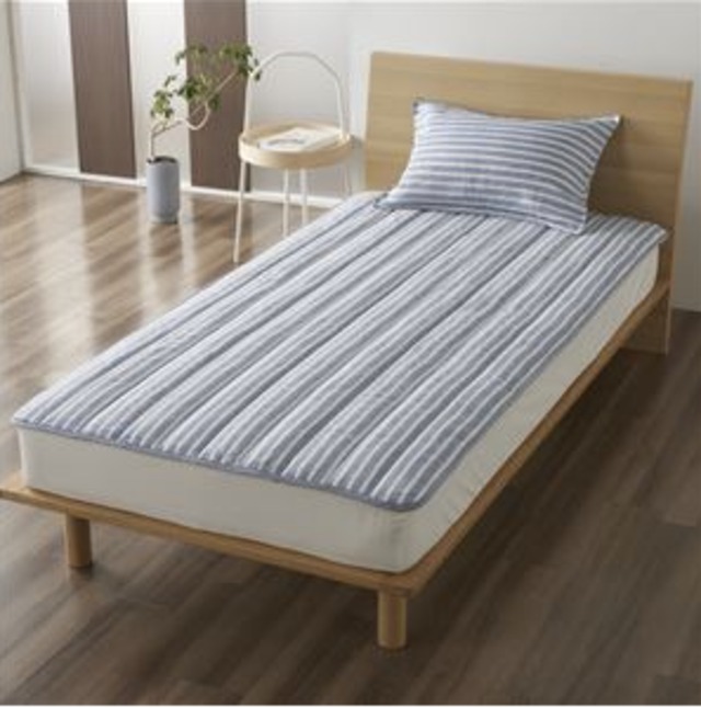 先染めストライプ リネン100%敷きパッド シリカゲルシート入り　約140x200cm