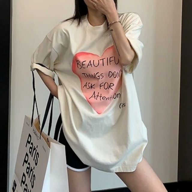 ビッグハートレタープリントルーズラインTシャツ 2col R02445
