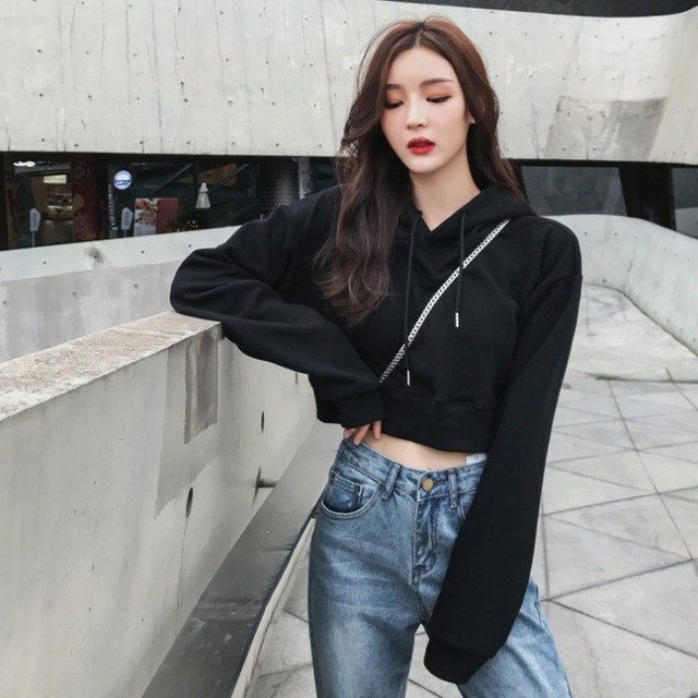香港スタイルのレトロなショートクロップドセーターレディース2020新しい流行の秋ルーズスリム長袖フード付きプルオーバートップ 1号婦人40775582823