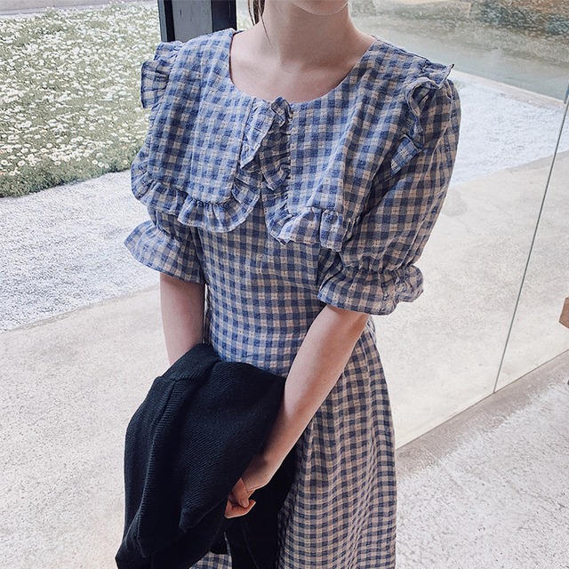 ギンガムチェックカラーワンピース　A0692