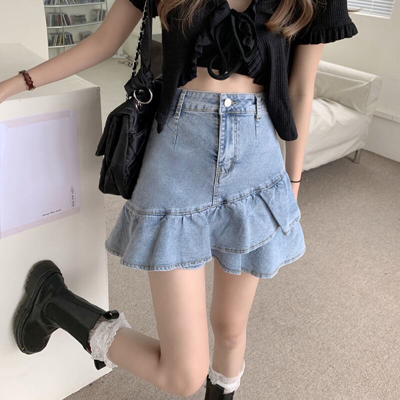 スカート サマー薄手ハイウェストウェストAラインショート 夏物 試着室68217489849