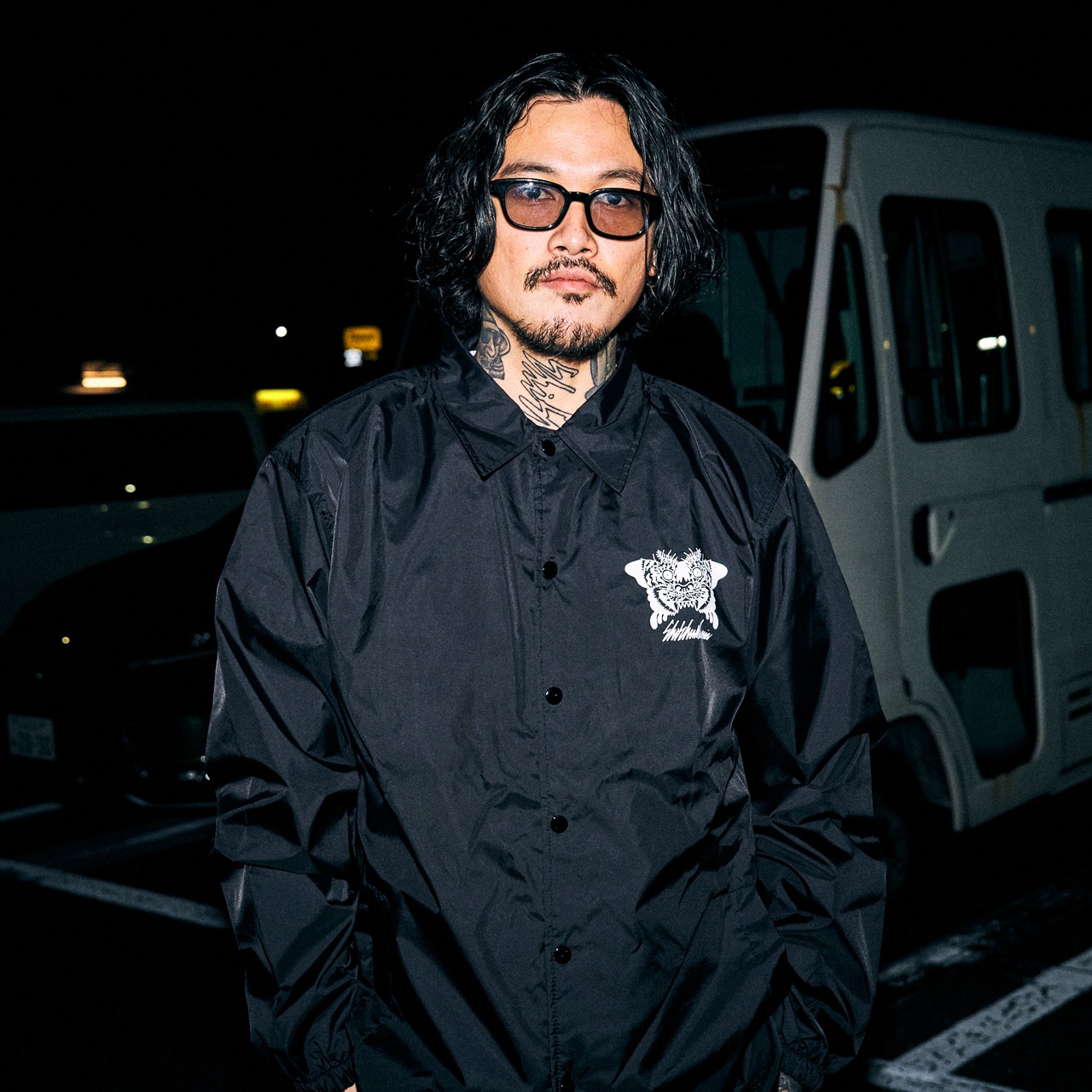 蛾虎プリントナイロンコーチジャケット