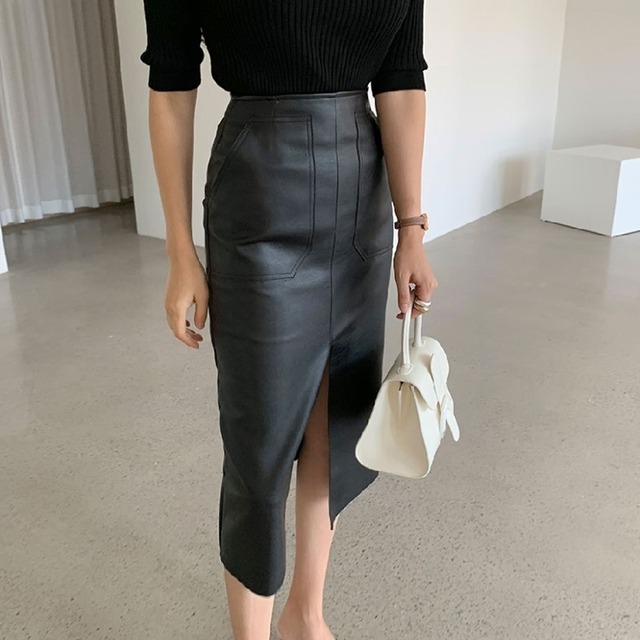 スカート レディース ミディアム丈 送料無料 3色 タイト ペンシルスカート タック ハイライズ ライン パッチポケット ステッチ ボディコンシャス かわいい おしゃれ お洒落 かっこいい レトロ メンズライク ボーイッシュ スポーティー 個性的 モード系 存在感 春 秋 冬 10代 20代 30代 学生 デート お出かけ 休日 着回し 普段使い 重ね着 お揃い 韓国系 オルチャン ファッション プレゼント ギフト S M L XL ブラック ベージュ ブラウン  送料無料