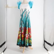 フラダンス 衣装 Avivare アビバーレ ワンピース ドレス ブルー系 カラフル フリル 花柄 かわいい 華やか 鮮やか 明るい ハワイアン アロハ ハワイアンプリント フラ ダンス レッスン 練習 グリーン系 レッド系 イエロー系 ブラック系