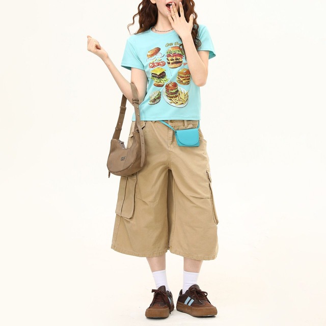 ポップフードグラフィックプリントTシャツ 1col   R02350
