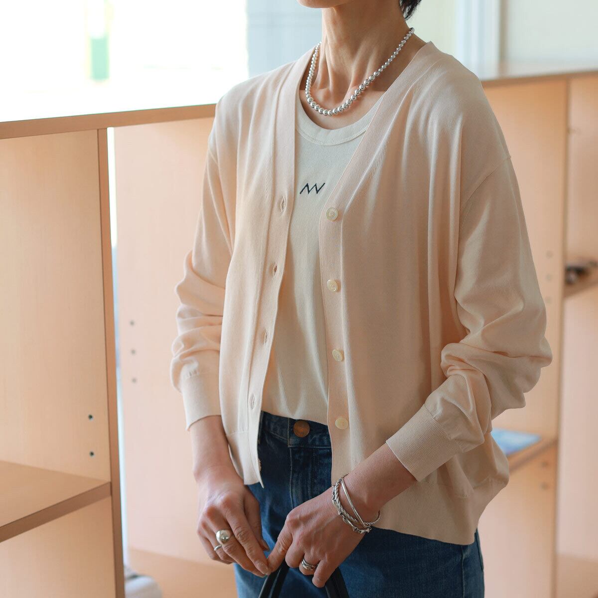 ADAWAS (アダワス) コットン&シルク Vネック ルーミーカーディガン