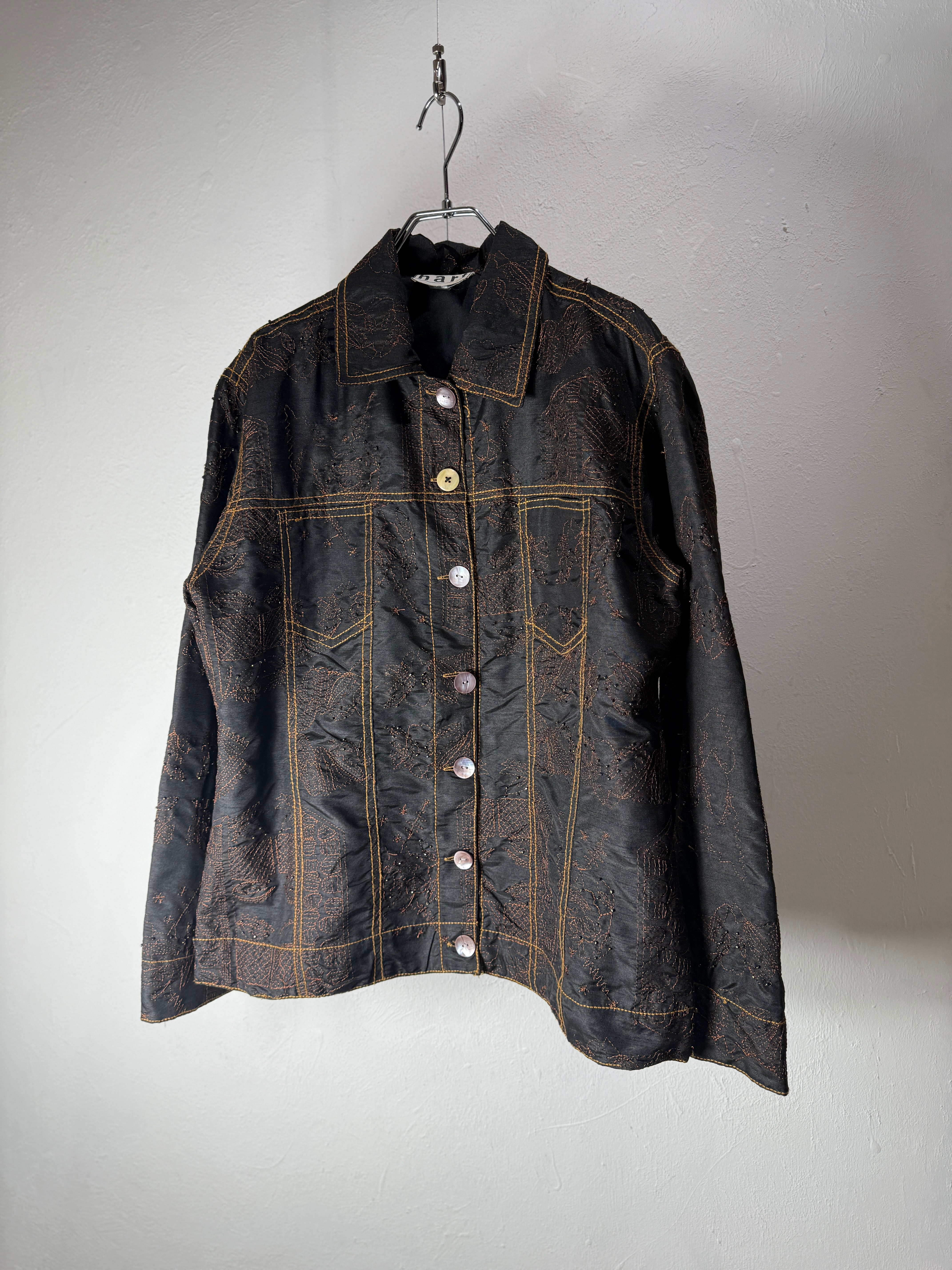 90s Black Art Embroidery Design Jacket