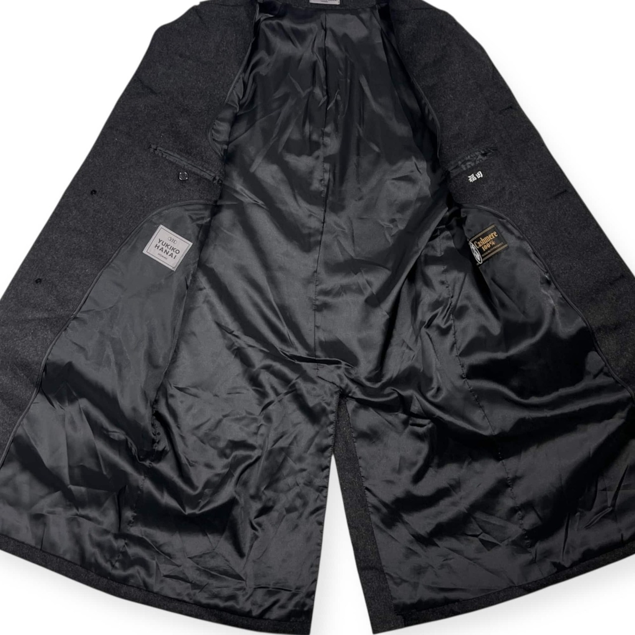 カシミヤ100% YUKIKO HANAI HOMME ユキコハナイ 比翼 ステンカラーコート 90-78-165/ダークグレー メンズ