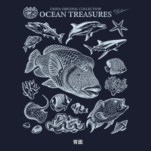 海洋生物ヴィンテージ風フルジップパーカー｜OCEAN TREASURES／Model-04（ネイビー）