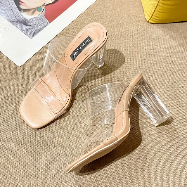 サンダル ミュール レディース クリア 透明 クリアヒール ハイヒール 選べるヒールの高さ 春夏 全2種 22cm/22.5cm/23cm/23.5cm/24cm/24.5cm/25cm