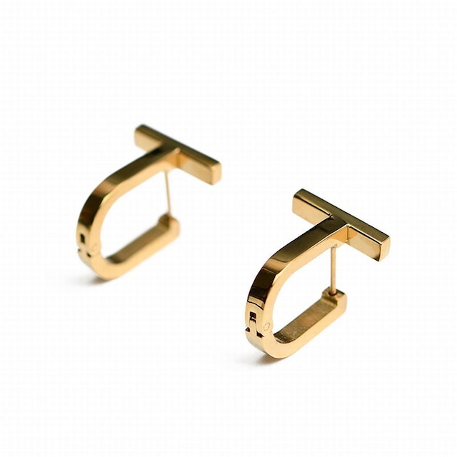 フープピアス 両耳 T字型 U字型 金属アレルギー チタンスチール ピアス ゴールド アクセサリー / T-shaped U-shaped simple temperament earrings (DTC-632402922077)