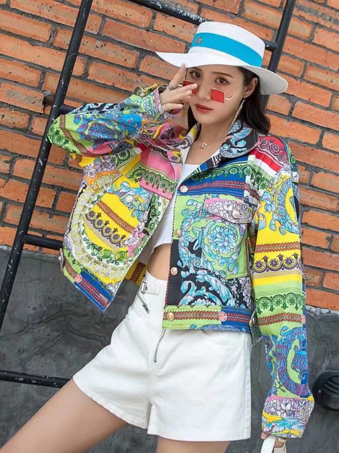 柄 ジャケット アウター ライダース 革ジャン カーディガン カラフル 