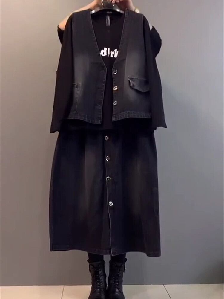 スプリング薄手Tシャツ セット 大きめサイズ 春物 スカート ミックスインファッション33851188453