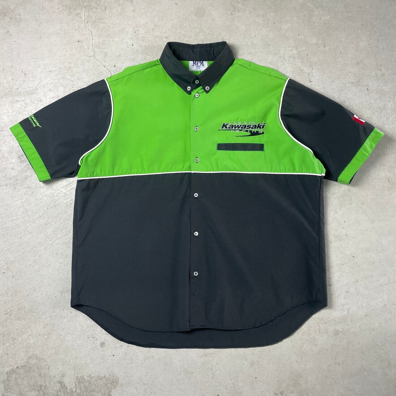 ビッグサイズ Kawasaki カワサキ ロゴ刺繍 バック刺繍 半袖 レーシング