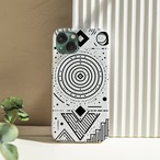 受注生産 iPhoneケース 同心円と菱形の白黒護符｜魔除け柄 TALM034A