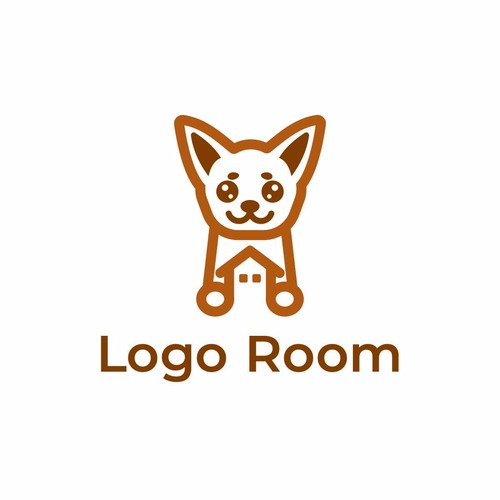No488 チワワと家のロゴ【チワワ、家、茶色、シンプル、動物、かわいい、親しみ、不動産、リフォーム、建設、住宅、暮らし、ショップ】