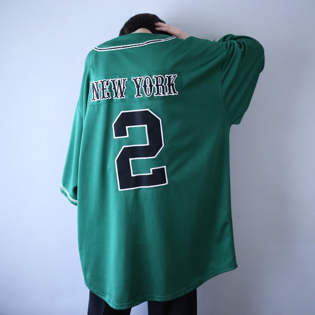 XXL over silhouette 5 numbering deep green baseball shirt