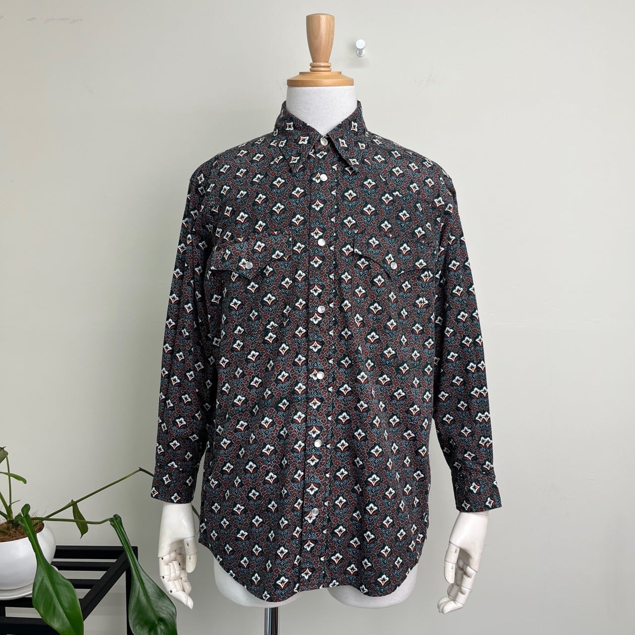 80s JAB シルク 総柄シャツ 黒 ブラック 古着 ヴィンテージ 長袖シャツ