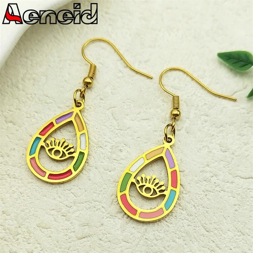 ピアス  ステンレス ゴールド シルバー オバール ドロップ フープ レディース メンズ 悪 エビル 目 アイズ カラフル エナメル