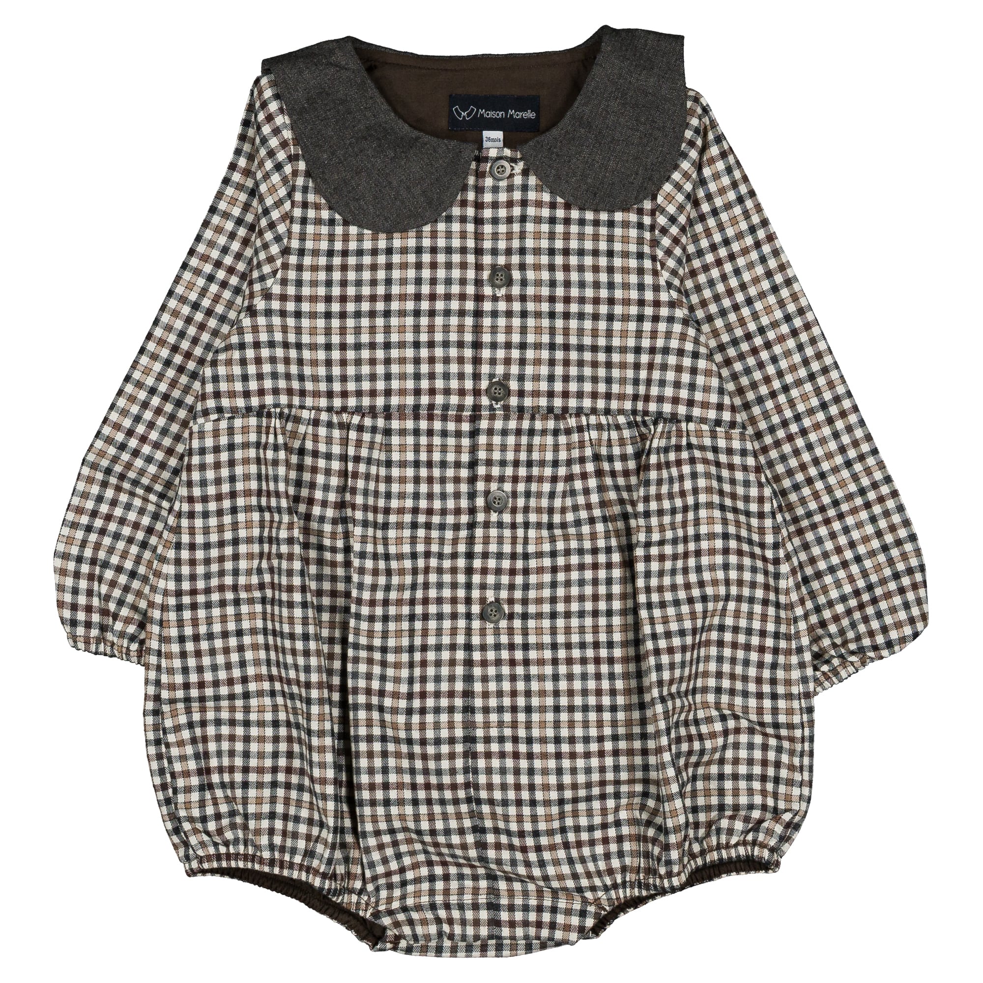 【予約/送料無料】Romper BAC- gingham beige&gray  / Maison Marelle