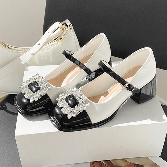 バイカラースクエアビジューパンプス（2 colors)　　23WP03022