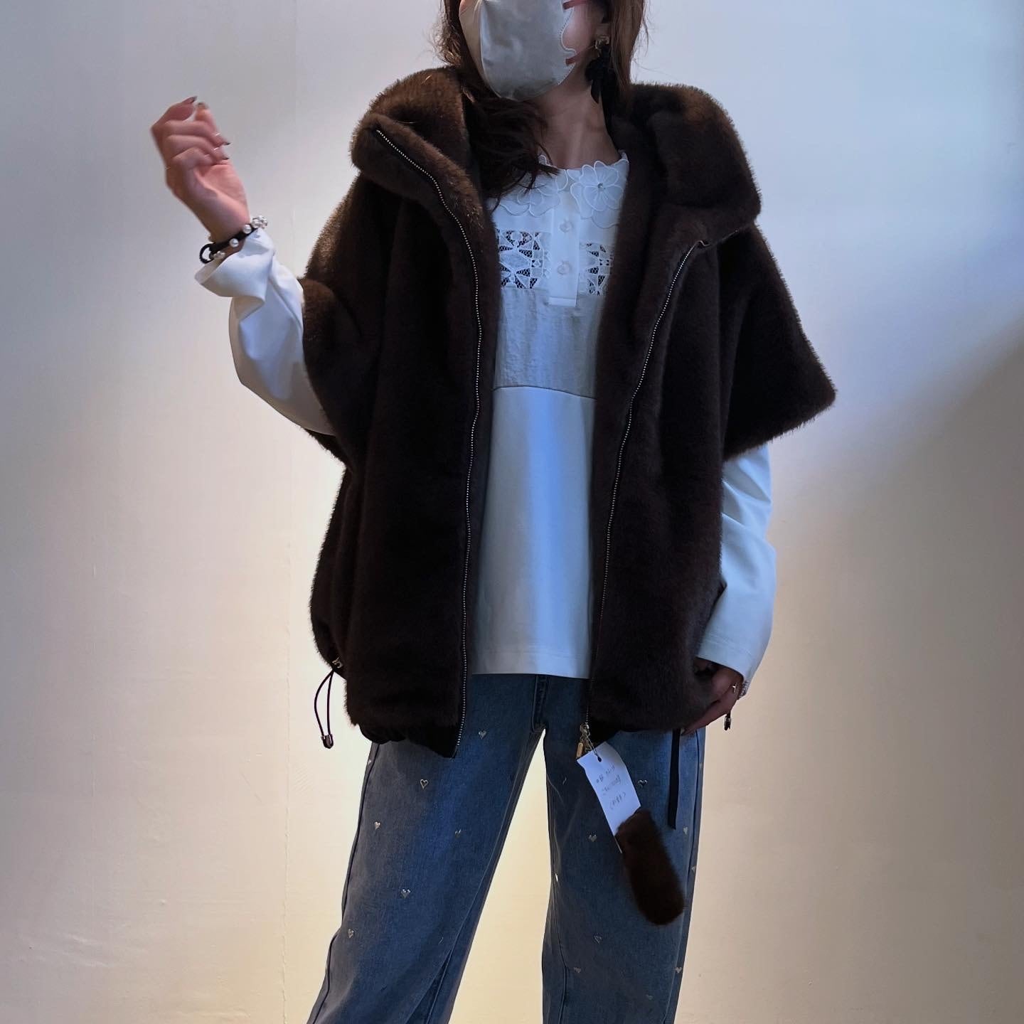 最終価格！エイミーロウ ミンクライク　フーディドロスト ミドルコート　新品未使用 Eimee Law（エイミーロウ）の「ミンクファー フーディドロスト