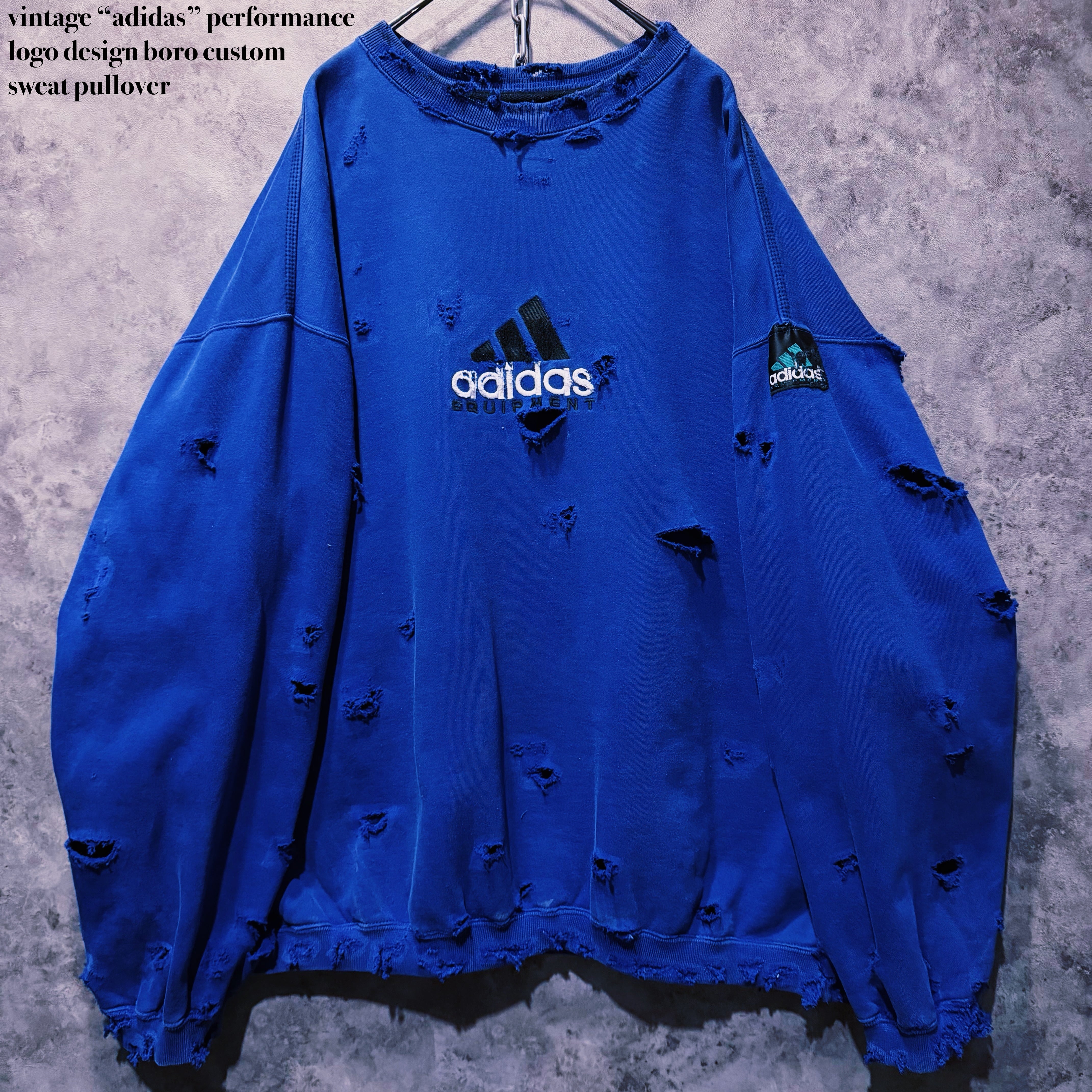 【 doppio】vintage “adidas” performance logo design boro custom sweat pullover