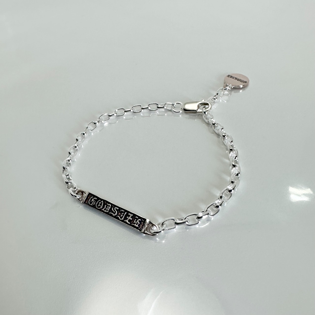GODSIZE® I.D. TAG with #2 CHAIN BRACELET with pink silver CIRCLE / ゴッドサイズ® I.D.タグ#2チェーンブレスレットウィズピンクシルバーサークル