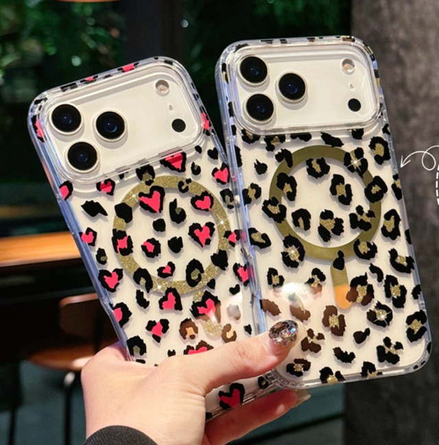 【iPhone17〜11まで対応】一目惚れ◎ヒョウ柄 MagSafe対応 かわいい クリアケース ワイヤレス充電 韓国 透明 レオパード スマホケース ND-16473