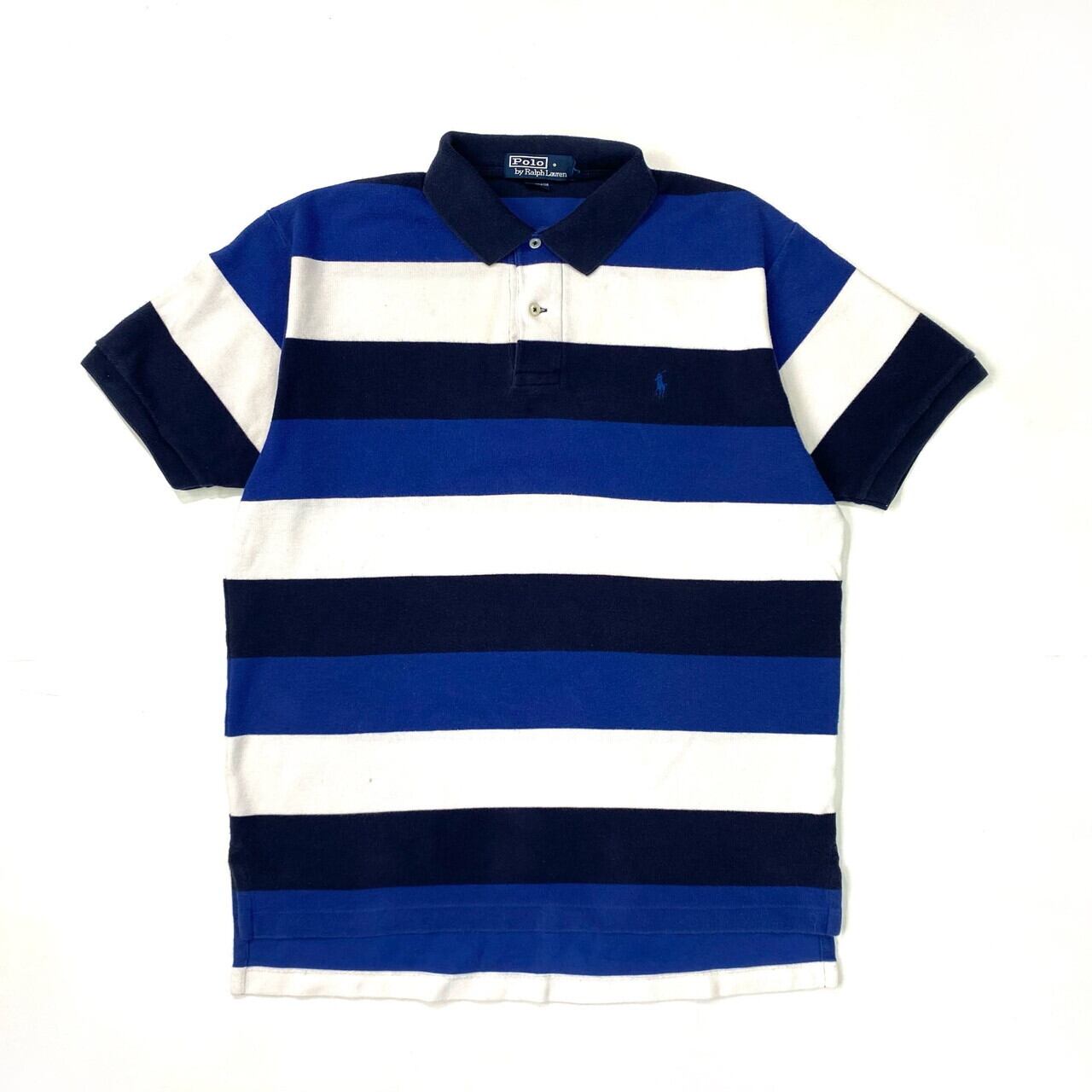 RLX ポロシャツ ネイビー/ブルー/ホワイト Ralph Lauren ラルフローレン ボーダー柄 ポロシャツ メンズL ブルー
