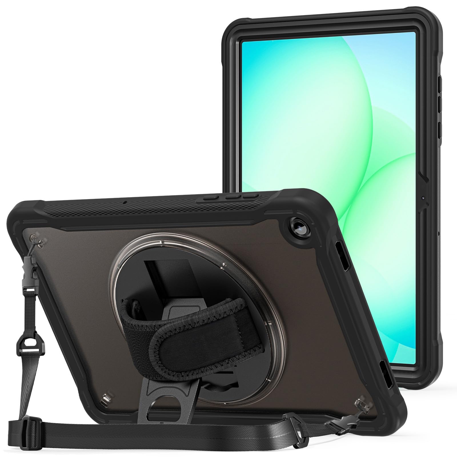 ProCase Samsung Galaxy Tab A11 Plus 専用ケース 360度回転スタンド ペンホルダー ショルダーストラップ 衝撃保護 -ブラック