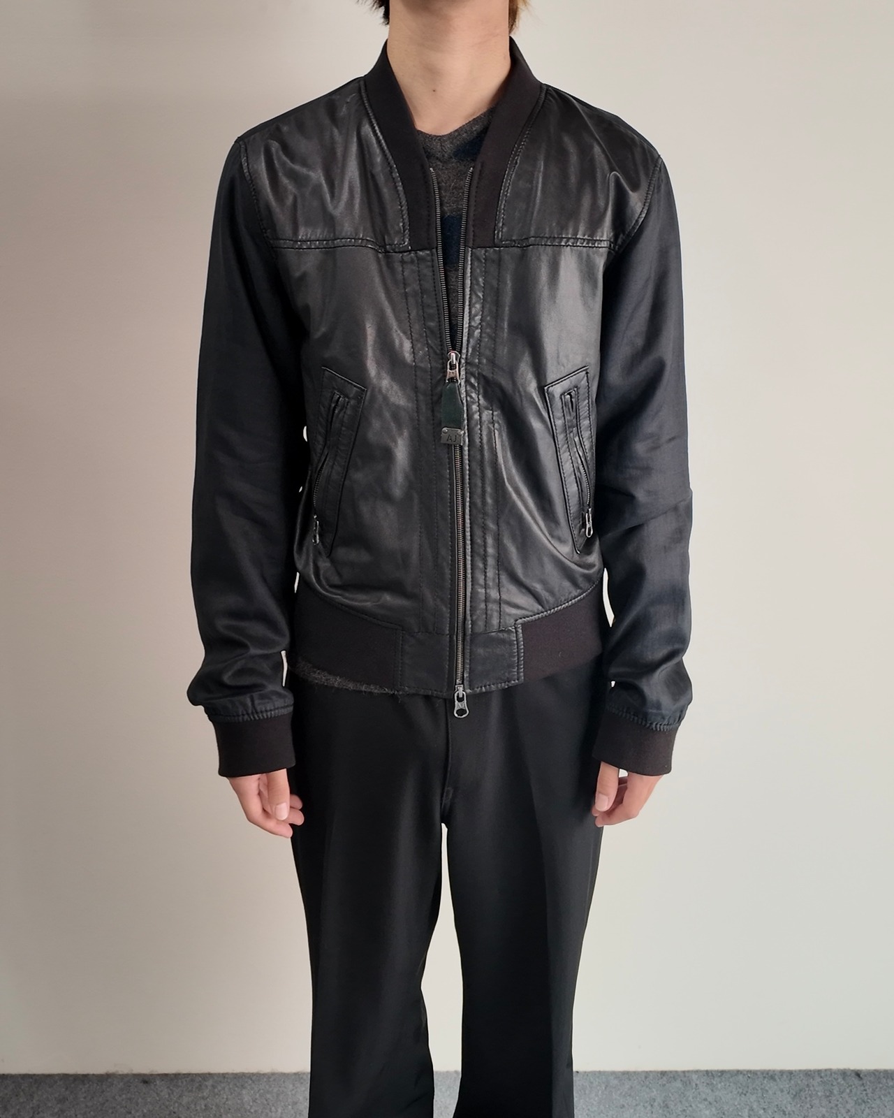 【ARMANI Jeans】leather coating linen switching blouson