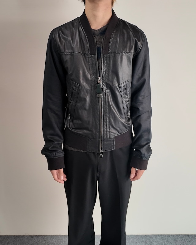 【ARMANI Jeans】leather coating linen switching blouson