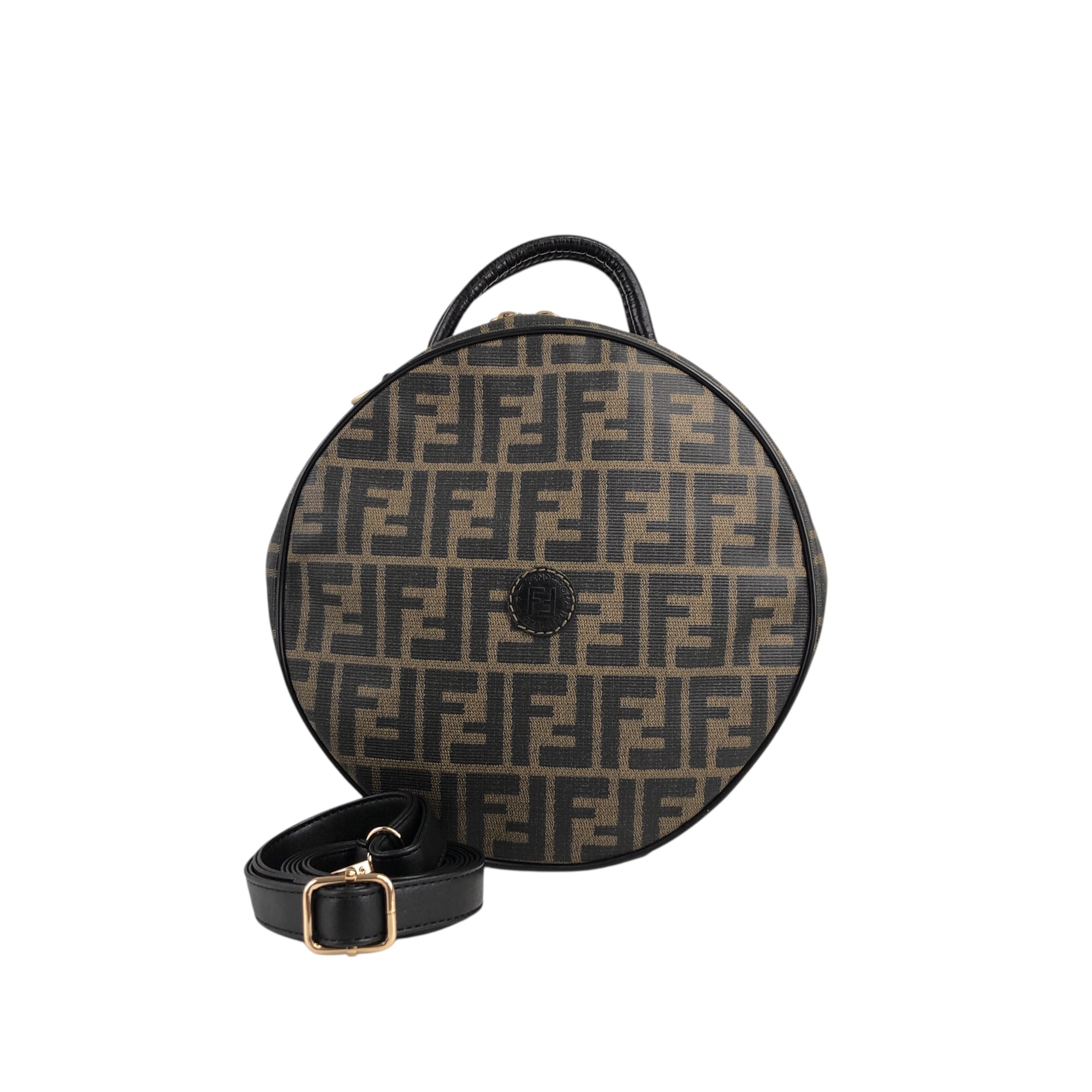 FENDI フェンディ ズッカ柄 ハンドバッグ ブラック PVC ラウンド