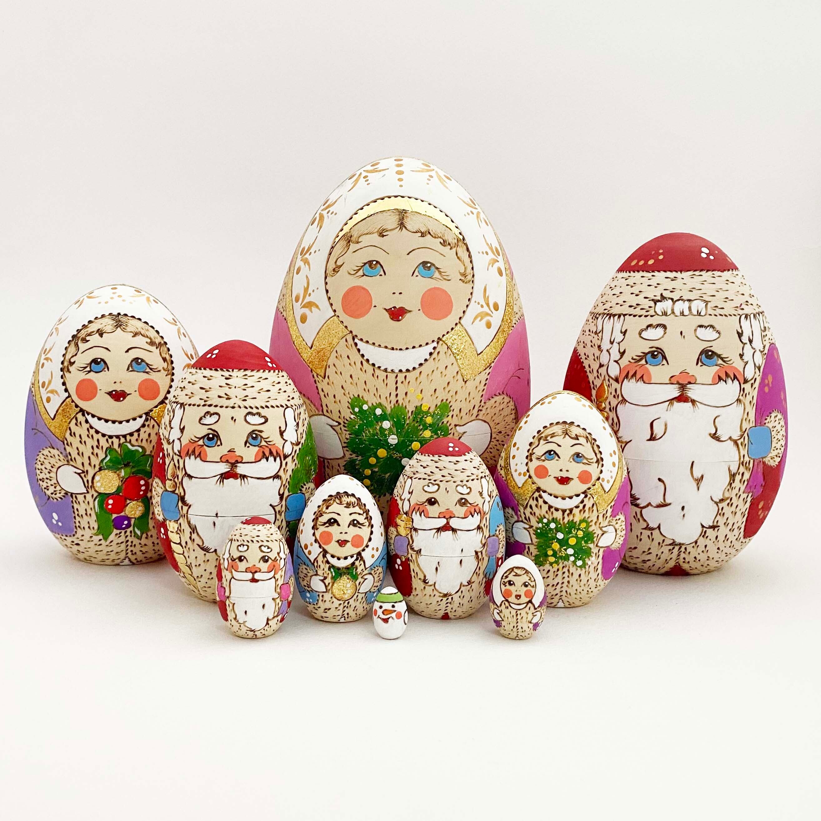 雪娘 焼ごて描彩マトリョーシカ（バラコヴォ産 / 10個組）