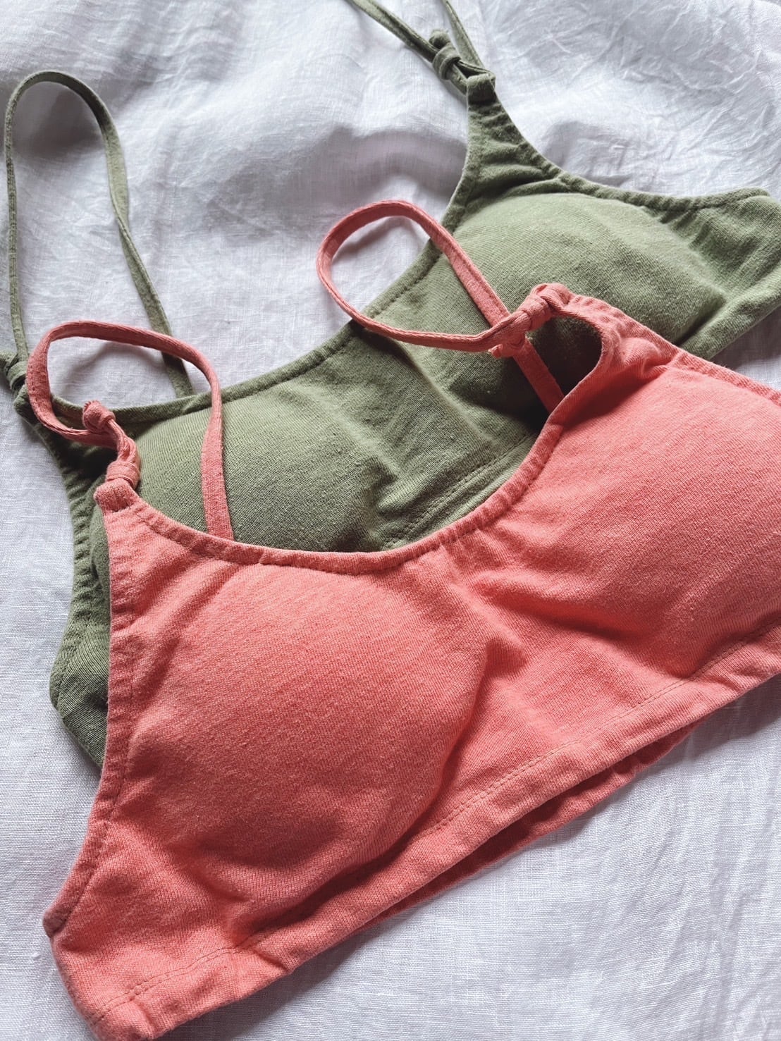【新品】【藍染】【ヘンプコットン✨定番✨三角ブラ】草木染め ナチュラル下着 asana ヘンプコットン 麻柄プリント 薄手 三角ブラ・草木染め【パヤカ