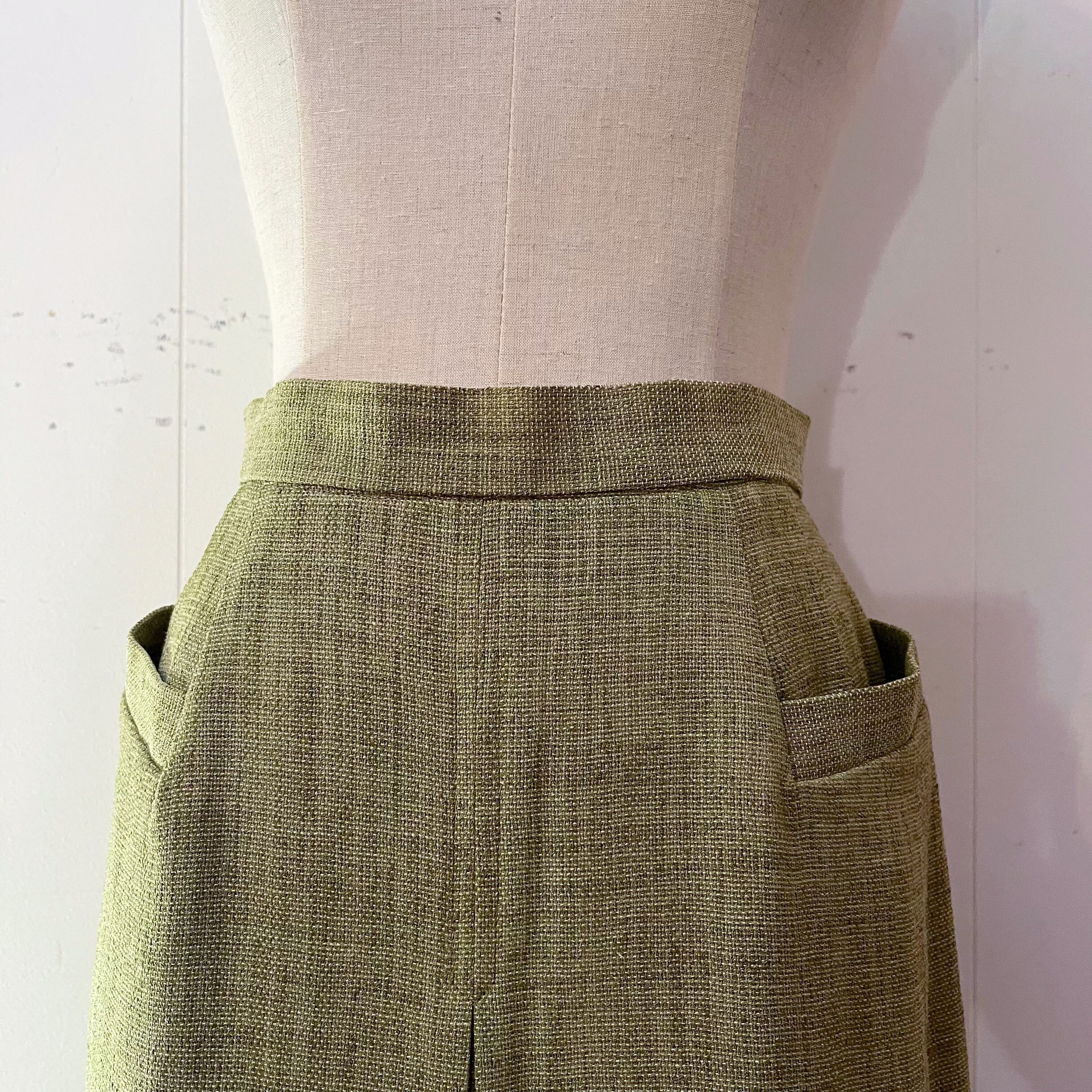 moss green tuck skirt