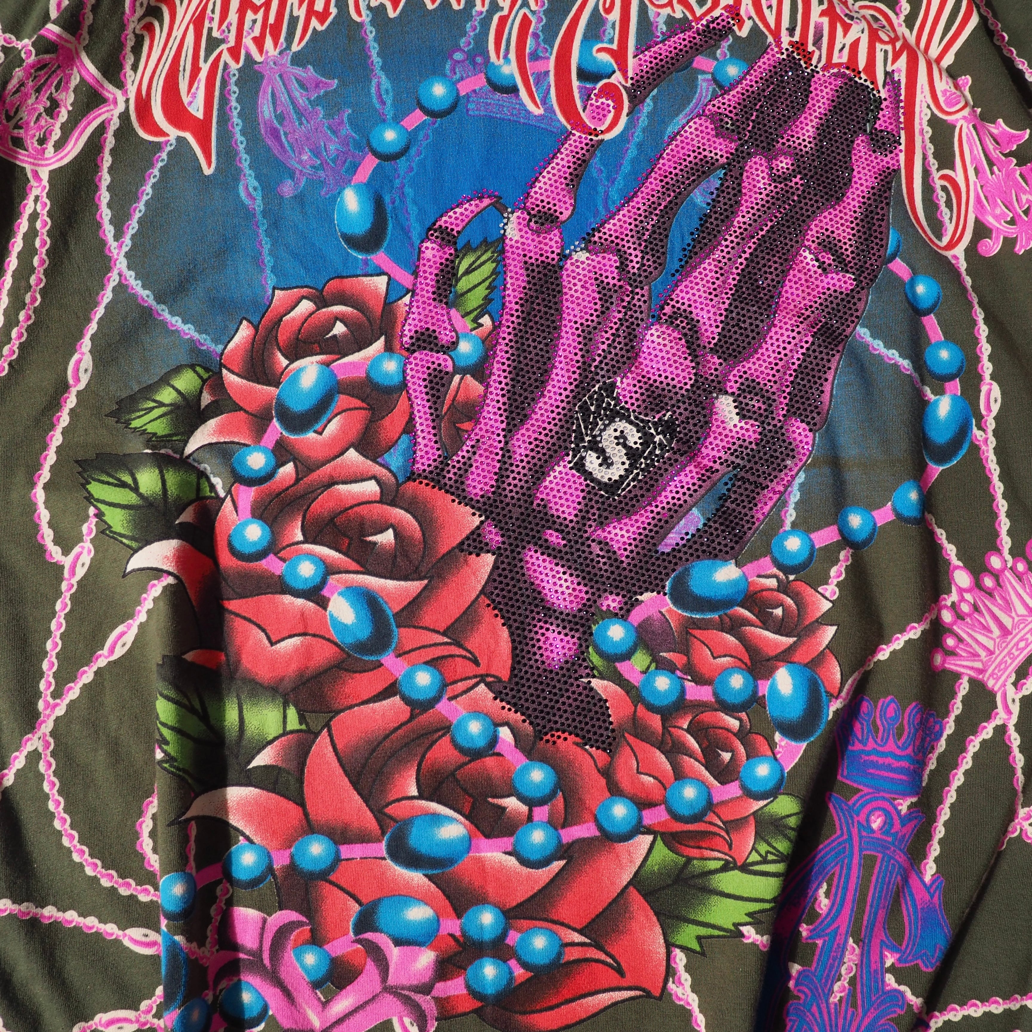 ” Christian Audigier ” rhine stone prayer printed Tee