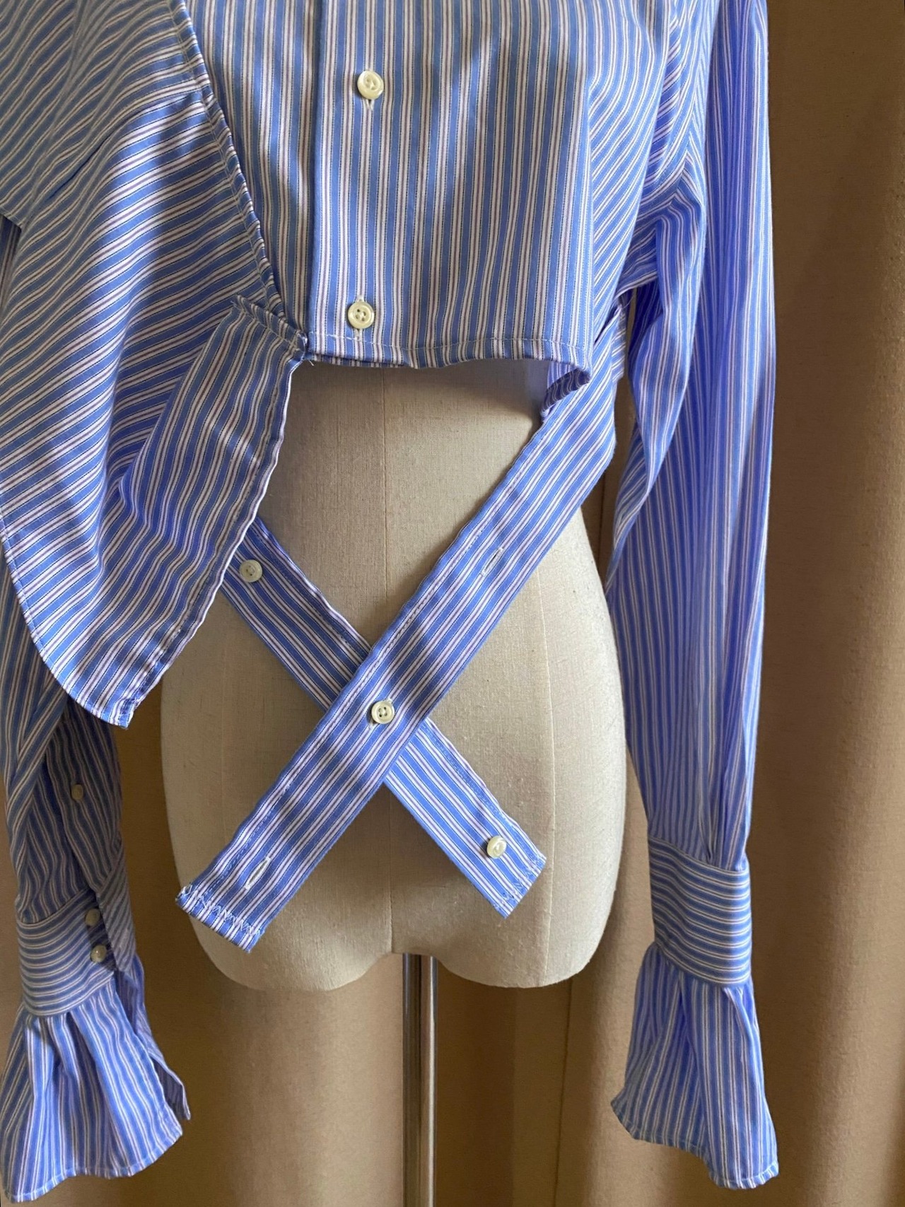 blue stripe frill remake shirt-3960-1