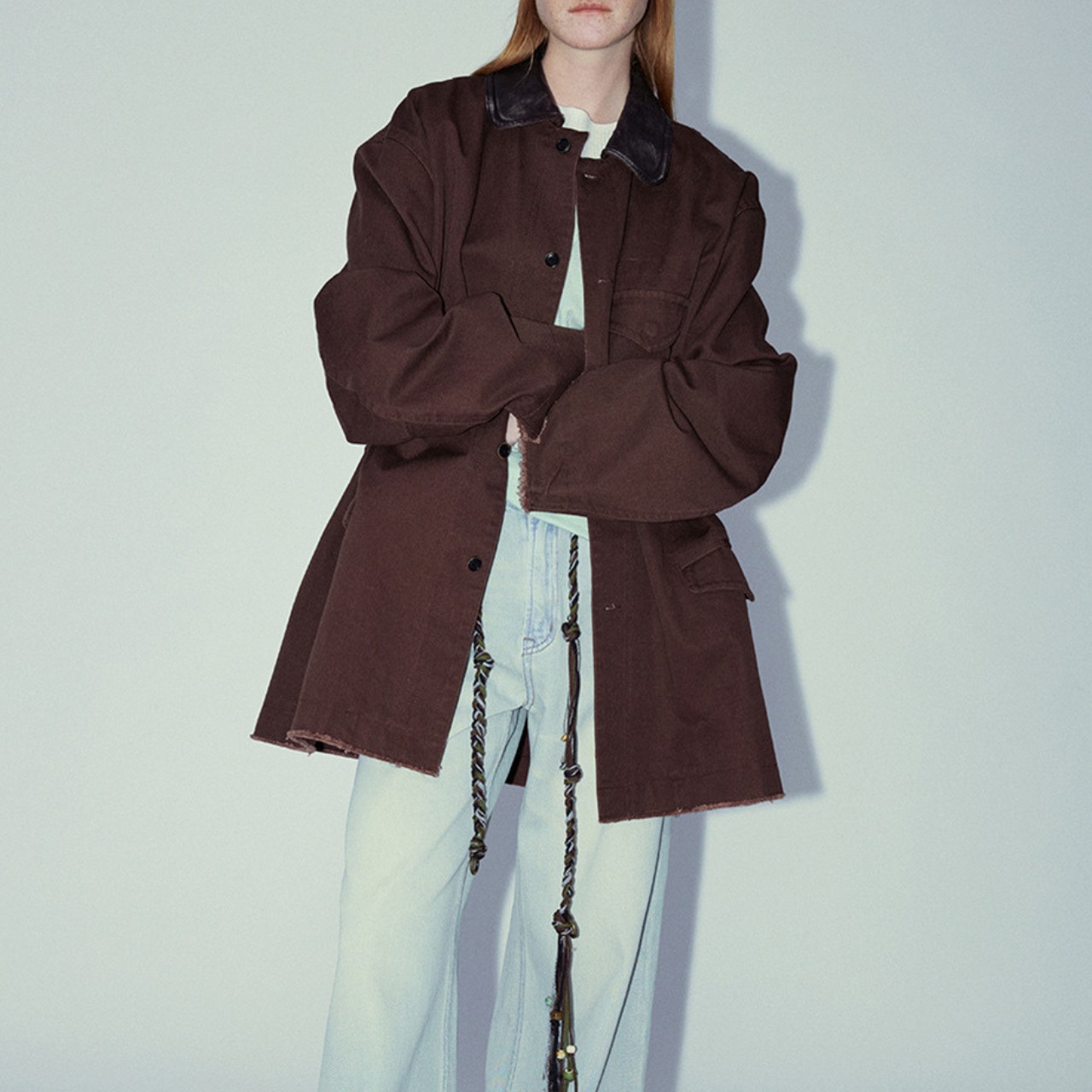 Leather Collar Over Shirt Jacket T3848