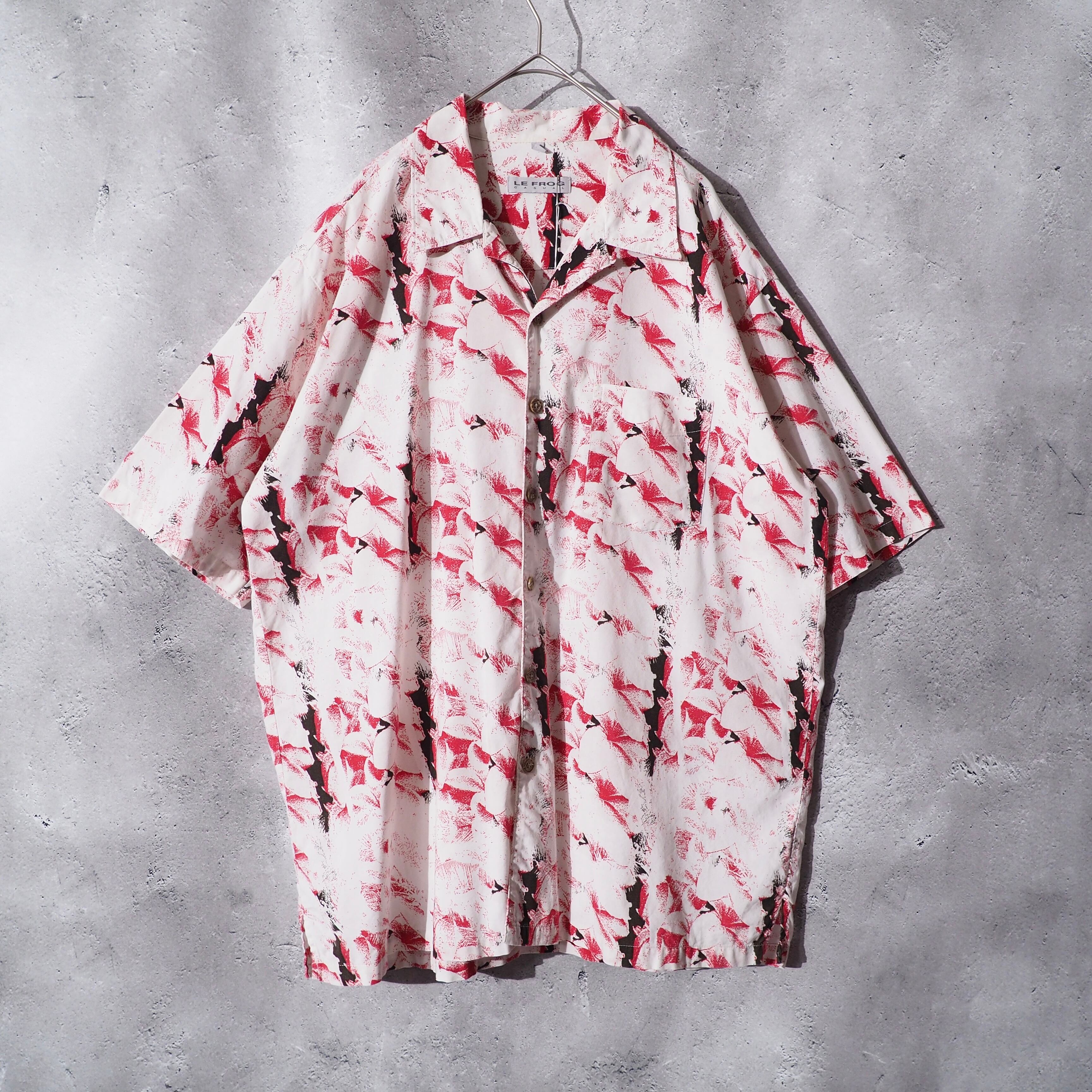 1990s Bewitching dark flower printed vintage open collar shirt