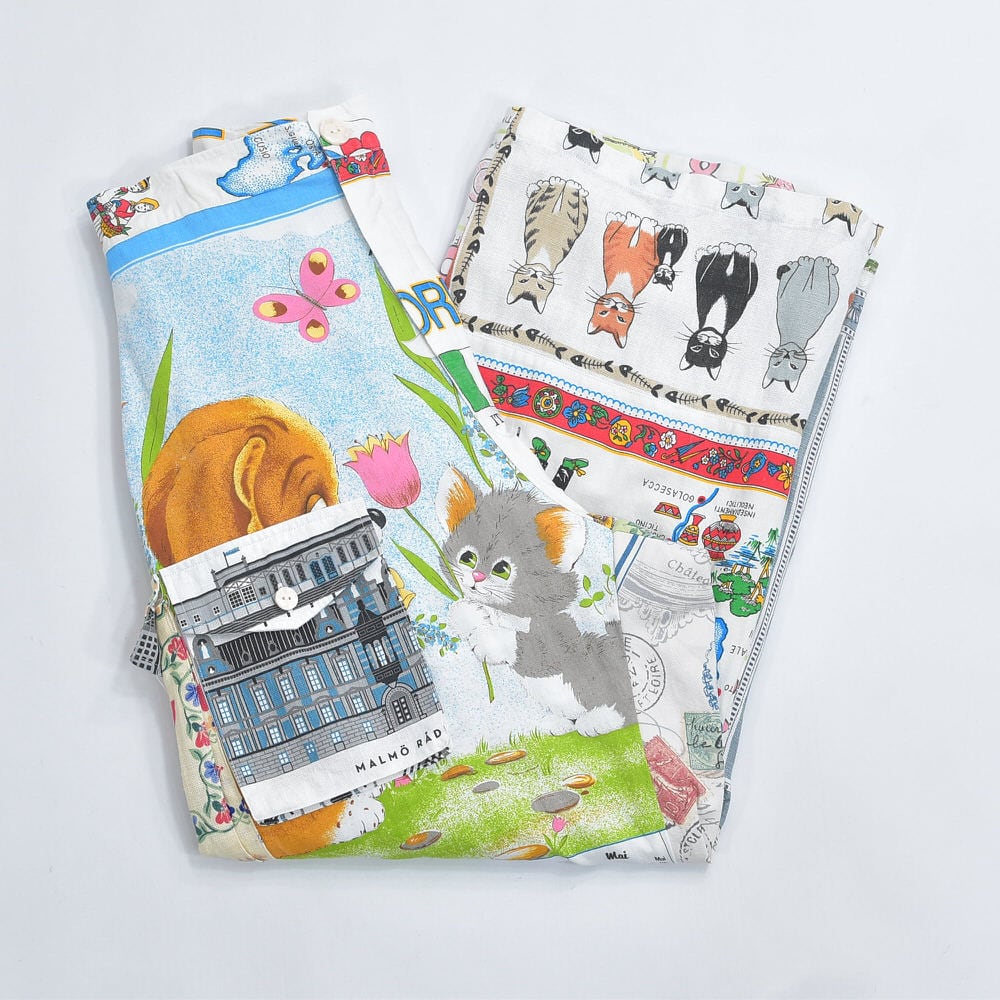 Remakeリメイク テキスタイル パッチワーク デザイン 再構築 ルーズシルエット ワイド カーゴパンツ バギー ツギハギ 古着 裏地付き ユニセックスデザイン W66~88cm