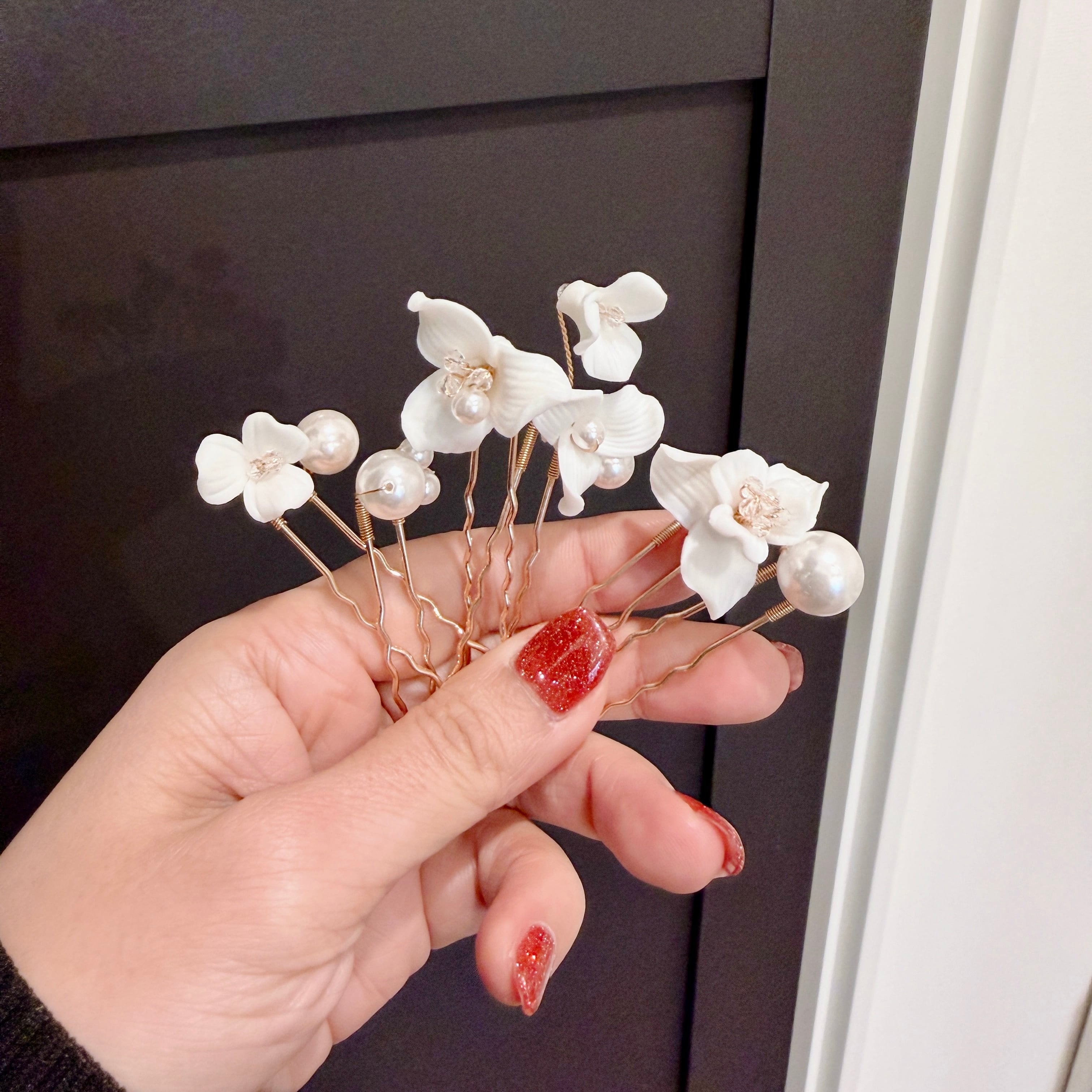 H-154 White Flowerヘアピンセット＜ゴールド＞ | ウェディング